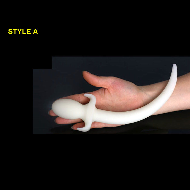 Luminous White Color Silicone Anal Plug with Tail Anus Intruder Puppy Costume